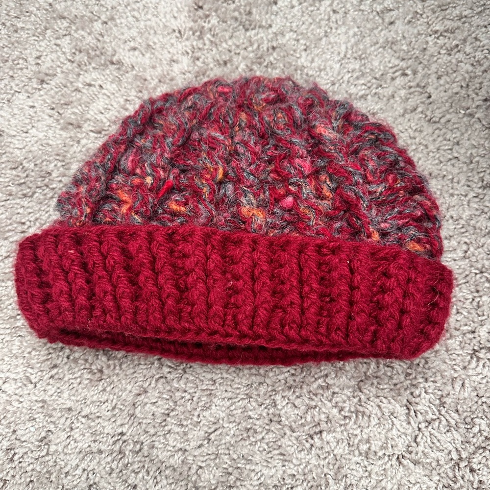 Vintage Multicolor Red Knit Beanie